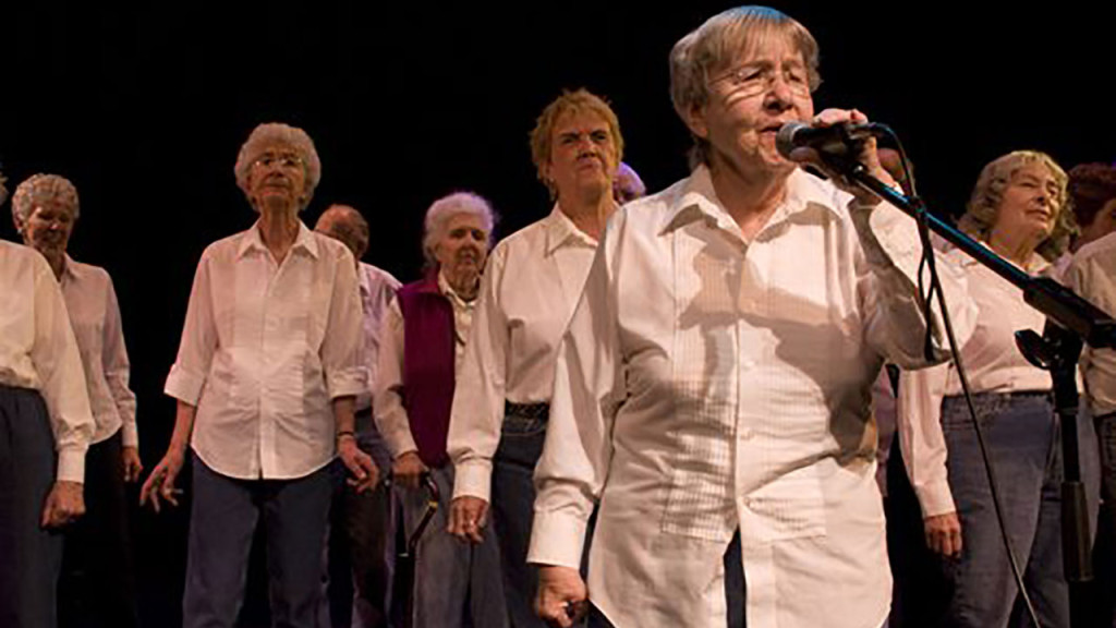 Jeanne Hatch and other members of the Young@Heart Chorus. A screening of the documentary, “Young@Heart,” will take place from 9-11:15 a.m. on Wednesday, Feb. 24, at Quinnipiac University’s North Haven Campus.