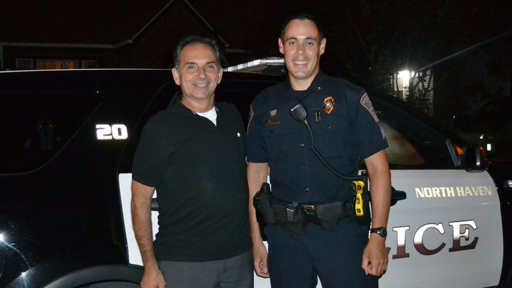 State Rep. Dave Yaccarino (R-87) and Sgt. Matthew Falcon, a 13-year veteran of the North Haven Police Department during Rep. Yaccarino’s visit and ride-along.