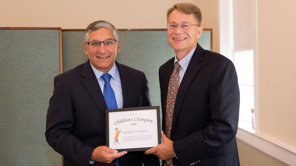 Sen. Len Fasano and Executive Director of the Connecticut Early Childhood Alliance Executive Director Merrill Gay.