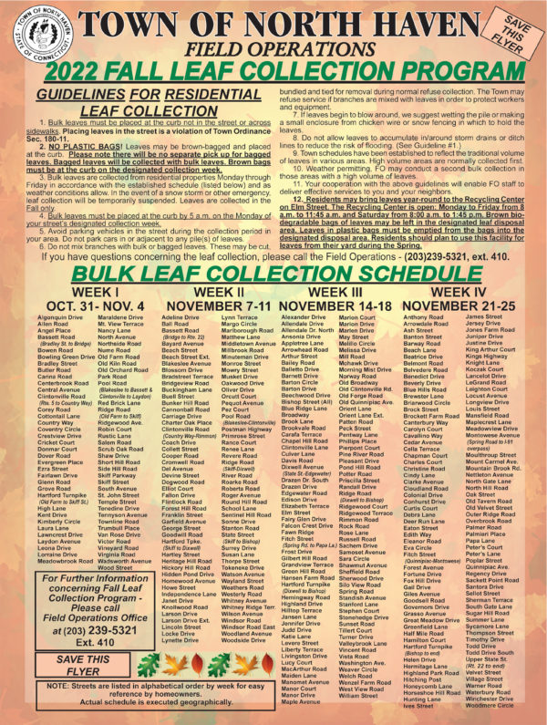 Fall 2022 Bulk Leaf Collection Schedule NORTH HAVEN NEWS